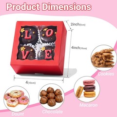 40 Pack 4x4x2 inches Red Bakery Boxes with Window – Macaron, Cookie, Chocolat…