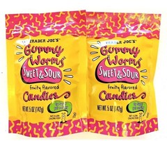 2 Pack Trader Joe’s Sweet & Sour Gummy Worms Candies 5 oz ea Gummies Zero Sugar