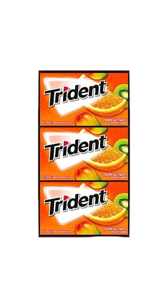 Trident Tropical Twist Sugar Free Gum, 12 Packs of 14 Pcs (168 Total Pieces)