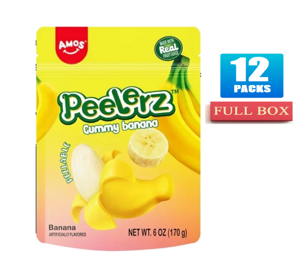 12x Packs AMOS Peelerz Gummy Banana Peelable Fruit Candy – 6oz Each