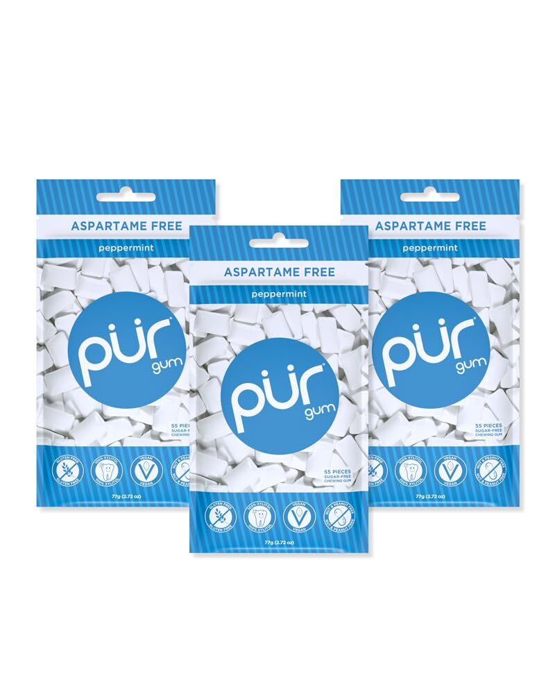 Pur Peppermint Sugar Free Chewing Gum 55 Count Pack Of 3 Vegan Xylitol Mint