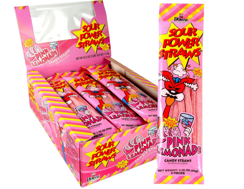 Sour Power Candy Straws, Pink Lemonade 1.75-Ounce (Pack of 24)