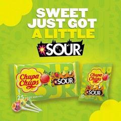 Chupa Chups SOUR Lollipops, Variety Pack, Lemon, Strawbery – Bag of 25
