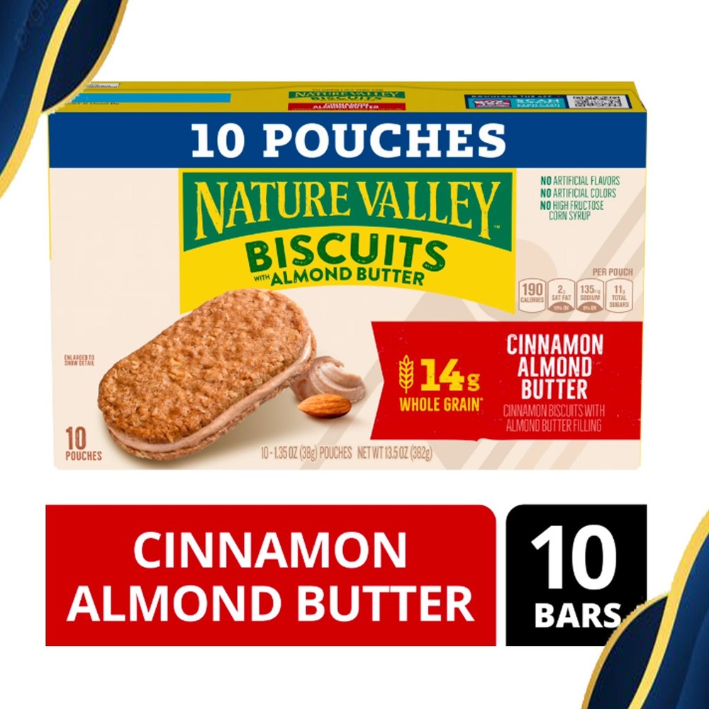 Nature Valley Biscuit Sandwiches, Cinnamon Almond Butter, 10 Bars, 13.5 oz