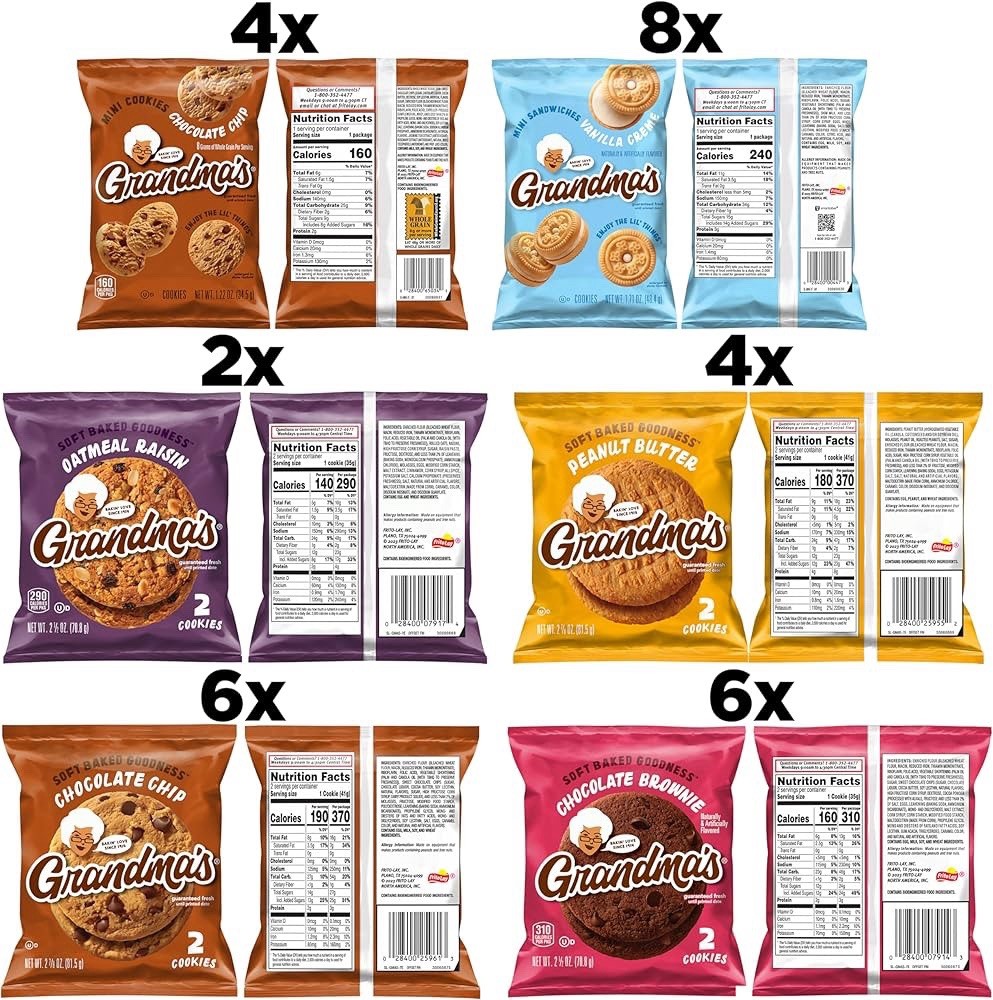 Grandma’s Cookies (Variety Pack of 30) FREE SHIPPING (Chocolate Chip Brownie Etc