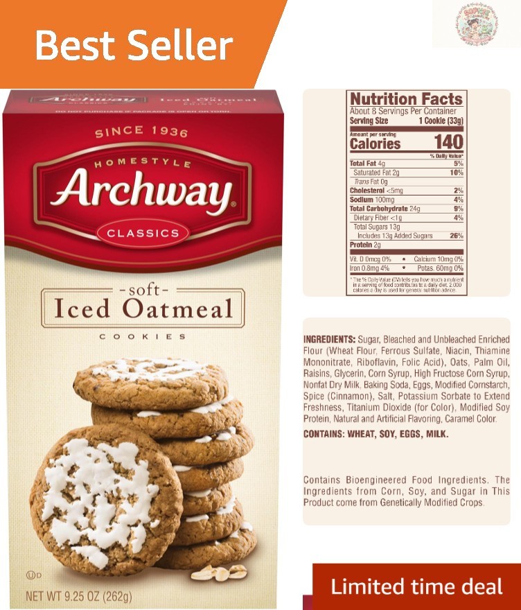 Home-Style Soft Iced Oatmeal Cookies – 9.25 Oz, Perfect for Any Occasion
