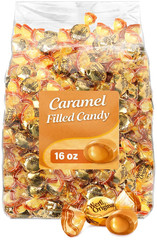Caramel Filled Creamy Hard Candy Bulk, Soft Center Caramels, Individual Gold Wra
