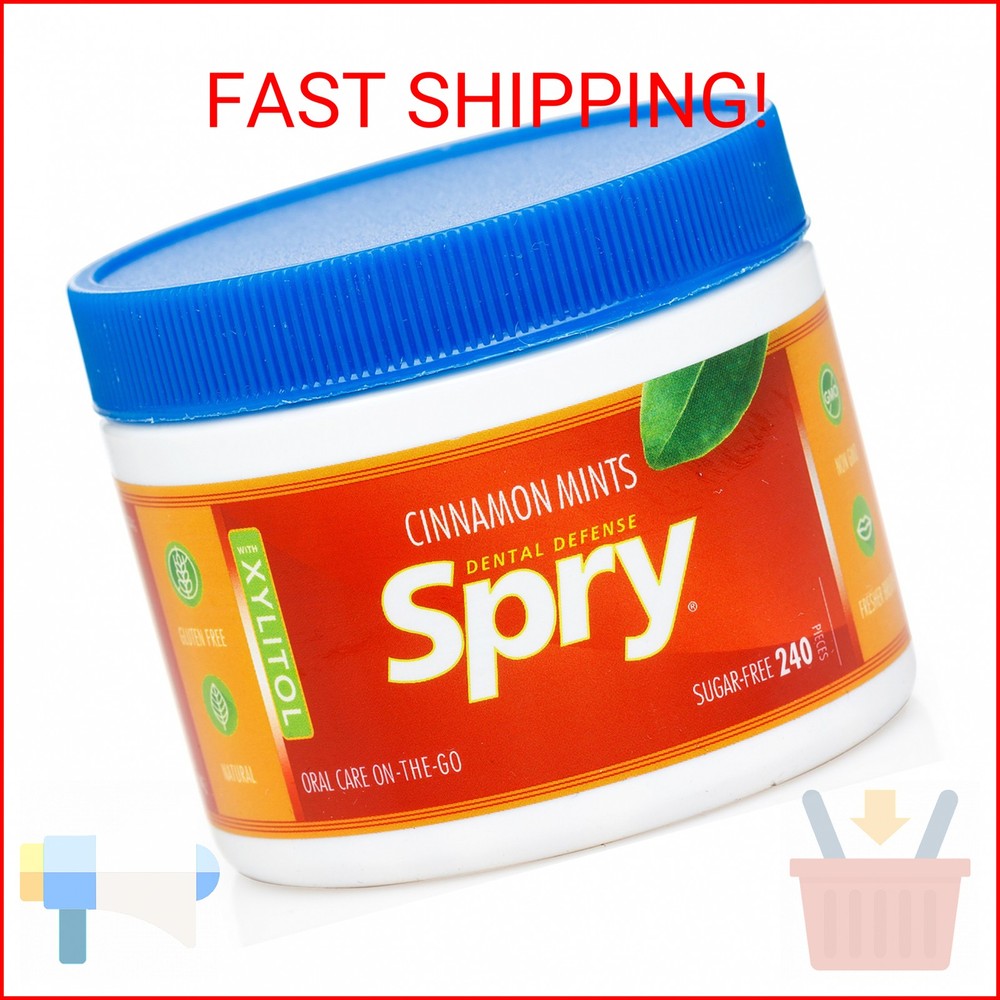 Spry Xylitol Cinnamon Mints Sugar Free Candy – Promote Oral Health, Increase Sal