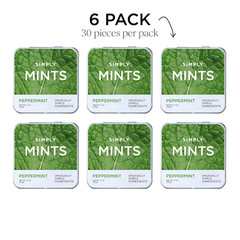 SIMPLY MINTS Natural Peppermint Breath Mints, 6 Pack (180 Pieces), Made with Rea