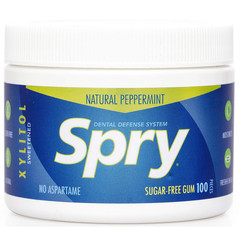 Spry Natural Xylitol Chewing Gum Peppermint 100 Count Non-GMO Dental Defense
