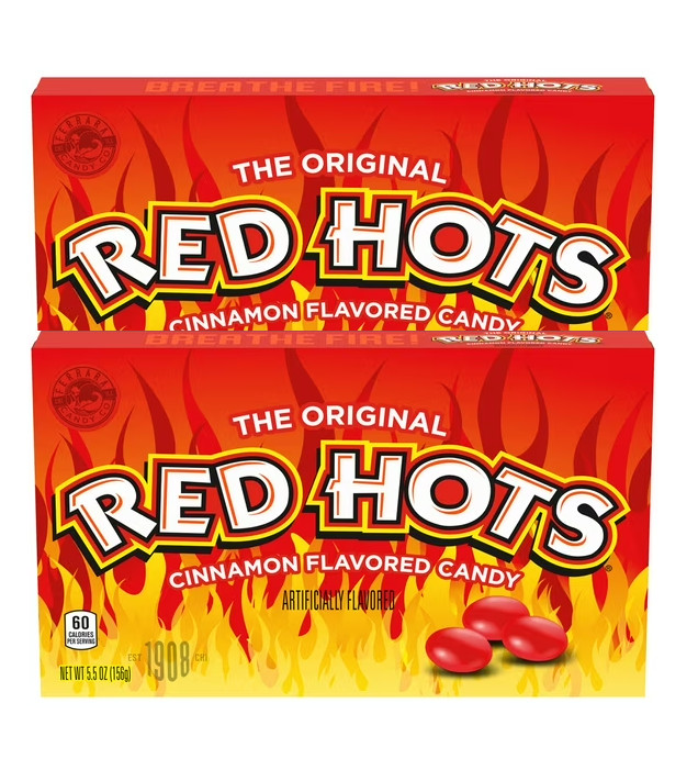 The Original RED HOTS 5.5oz Cinnamon Flavored Candy Theater Box 1/28 – 2 boxes