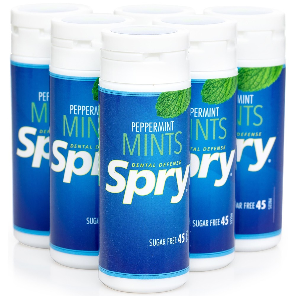 Spry Xylitol Natural Peppermint Sugar Free Candy – 45 Count (Pack of 6)