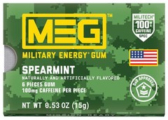 MEG Military Energy Gum Spearmint 100mg Caffeine Fast Acting 12 Packs