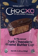Chocxo USDA ORGANIC 60% CACAO Dark Chocolate Almond Butter Cups 3.45 oz Bag