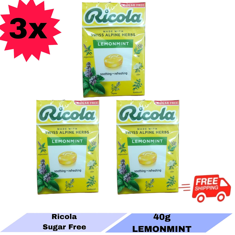 3 X 40g Ricola Herbal Sugar Free Fresh Pearls Lemon Mint Chewy Refreshment