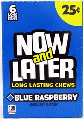 Now and Later Blue Raspberry Candy Chews 6-pc 24 Count Bars Candies Bulk Taffy