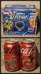 MARVEL OREO STUF OF LEGENDS BOX + COCA COLA MARVEL BLACK PANTHER DARE DEVIL CANS