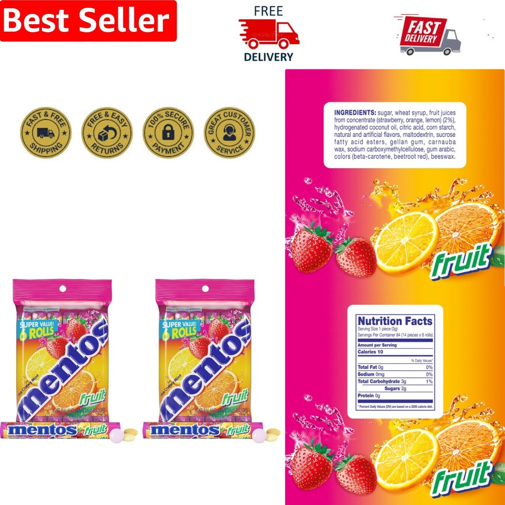 Gluten-Free Mixed Fruit Chewy Mints – 14 Pieces/Roll, 12 Rolls for Celebrations