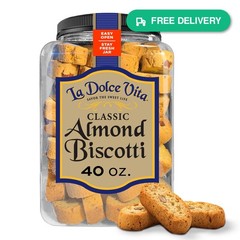 La Dolce Vita Classic Almond Italian Biscotti Cookie Snacks, 40 oz Jar, Twice