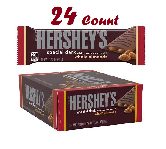 HERSHEY’S SPECIAL DARK Chocolate with Almonds Candy Bars, 1.45 oz (24 Count)