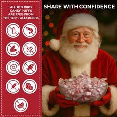 Red Bird Soft Peppermint Puffs, Christmas Candy Individually Wrapped 18 oz Tub