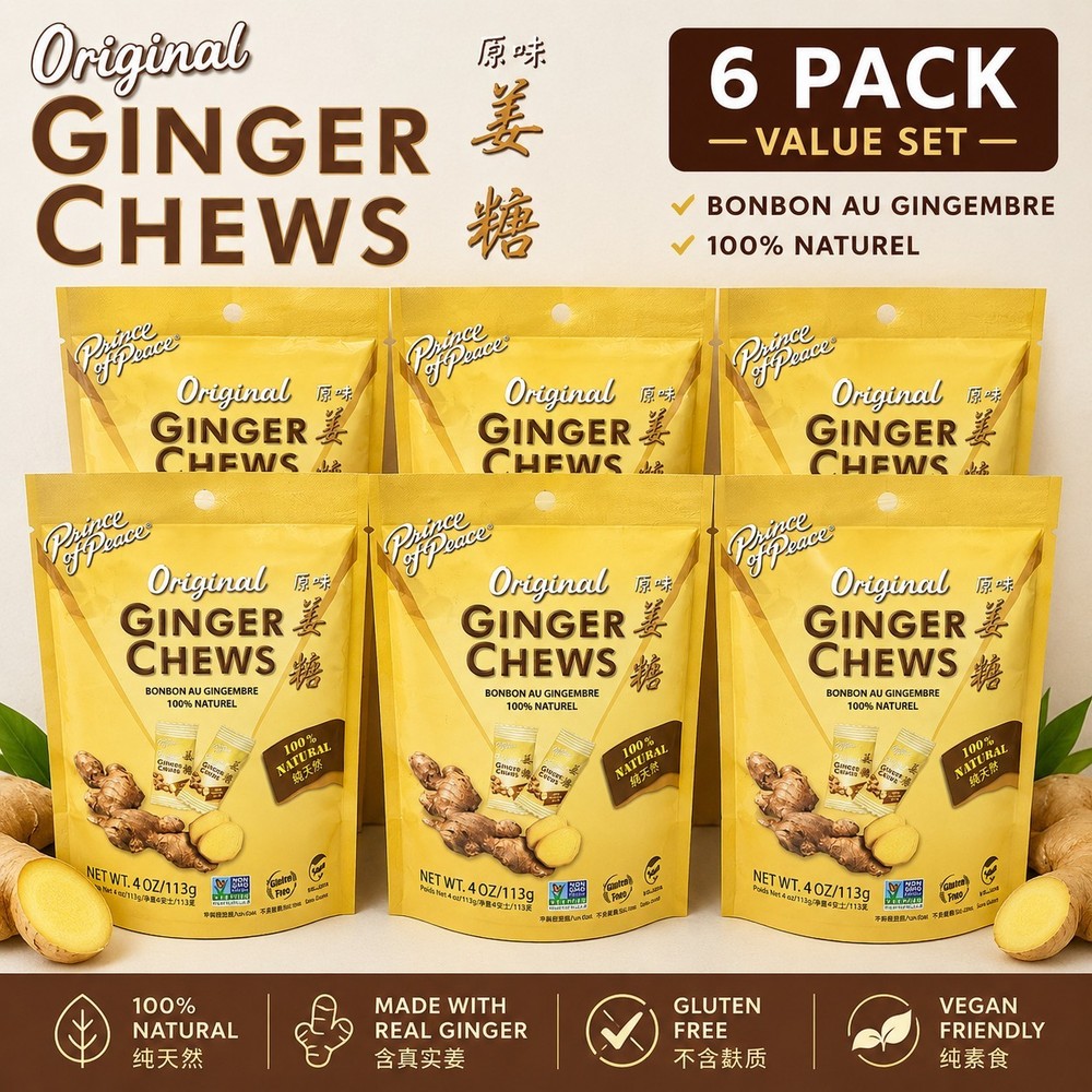 Prince of Peace Original Ginger Chews 4 oz 6 Pack Natural Ginger Candy