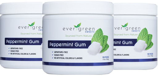 Evergreen Sweets Peppermint Gum 100 count 3 Pack Jar