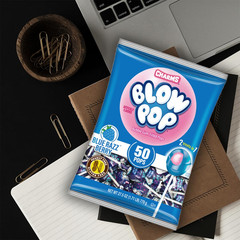 Blue Raspberry Blow Pops Bubble Gum Lollipops 50 Count Individually Wrapped