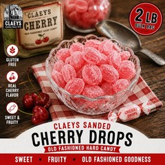 Claeys Sanded Cherry Drops Old Fashioned Nostalgic Candy , 2 lbs