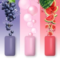 PUR Chewing Gum Natural Bubblegum, Grap, Watermelon Flavor, 20 Pieces (Pack of3)