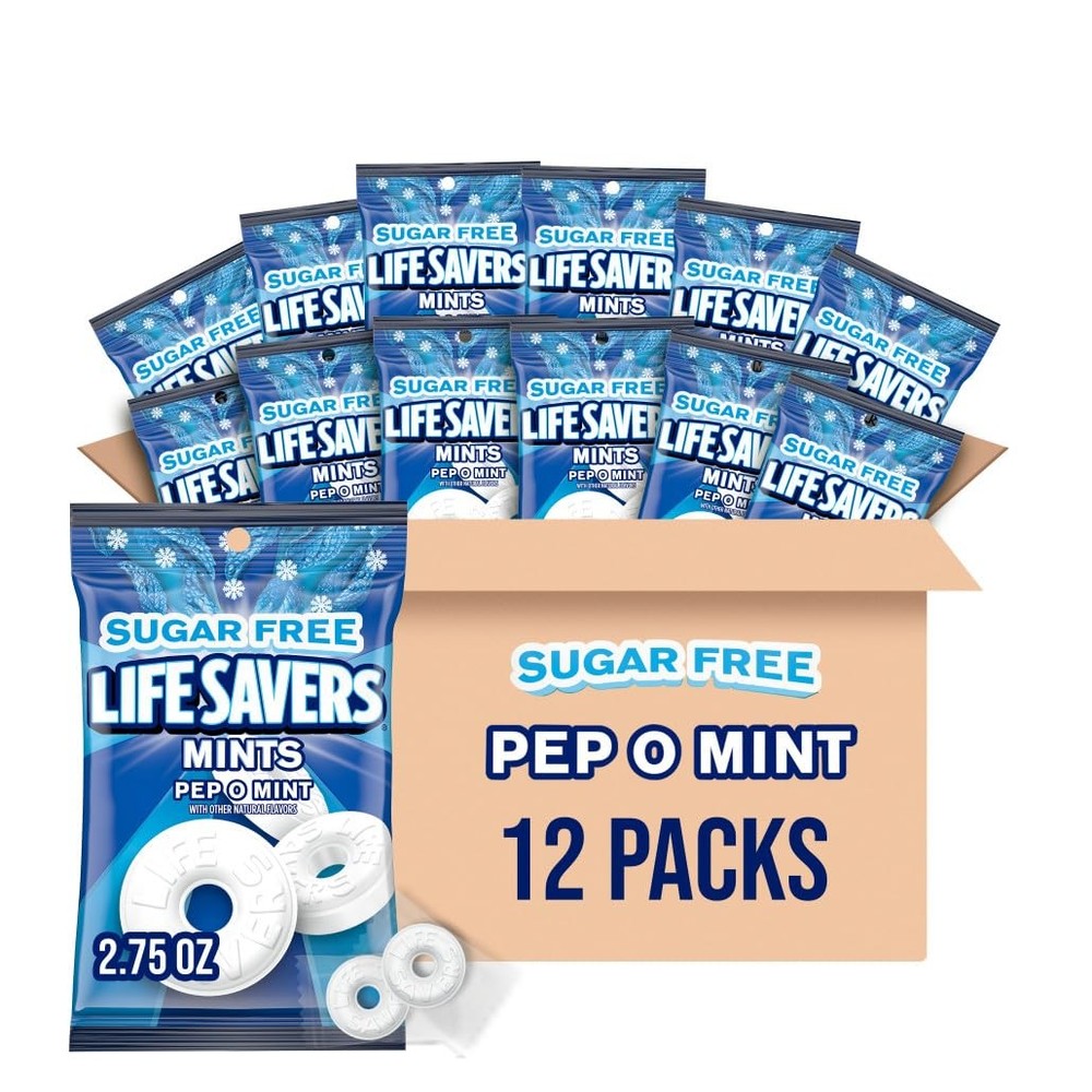 LIFE SAVERS Breath Mints Sugar Free, Pep O 2.75 Ounce (Pack of 12), White