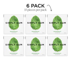Simply Gum | Peppermint | Pack of Six (90 Pieces Total) | Plastic Free + Asparta