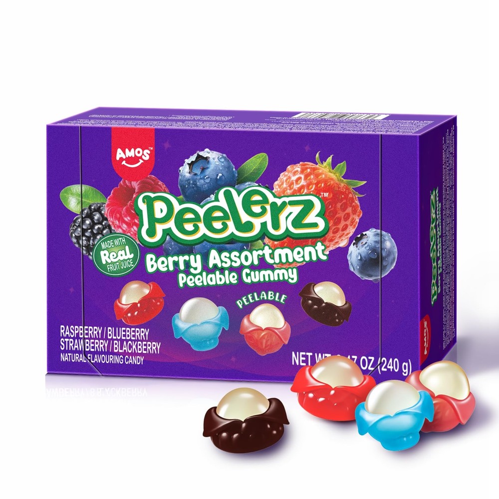 AMOS Peelerz Berry Mix Gummy Candy, Peelable Fruit Snacks, 8.47oz Dispenser B…