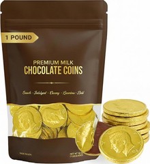 Milk Chocolate Gold Coins 1lb – Large 1.5″ Foil Wrapped Party Favors, Candy Buff