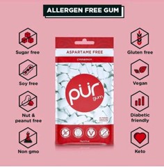 PUR Xylitol Chewing Gum (4 Pack) Peppermint Spearmint Cinnamon Bubblegum – Vegan