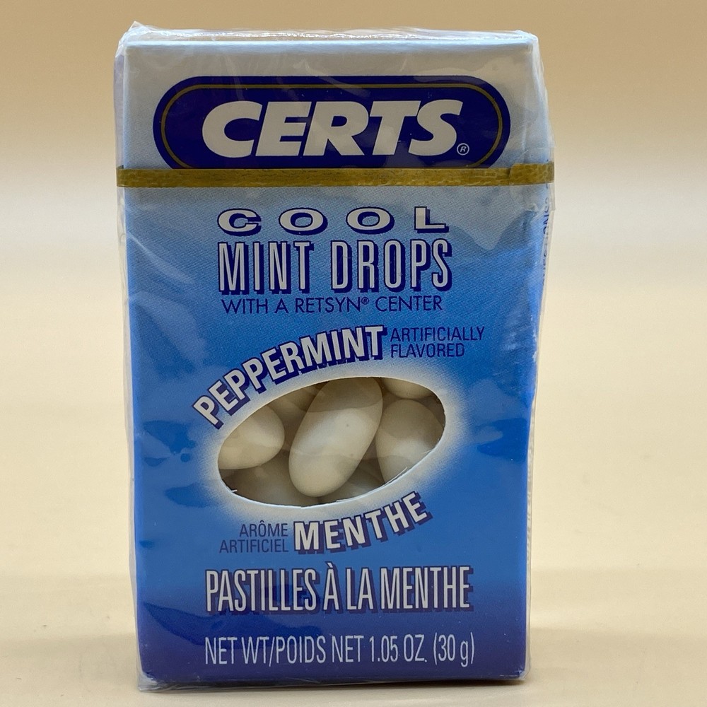 Vintage Certs Cool Mint Drops Peppermint Gum Breath Mints 1996 Sealed Pack READ!