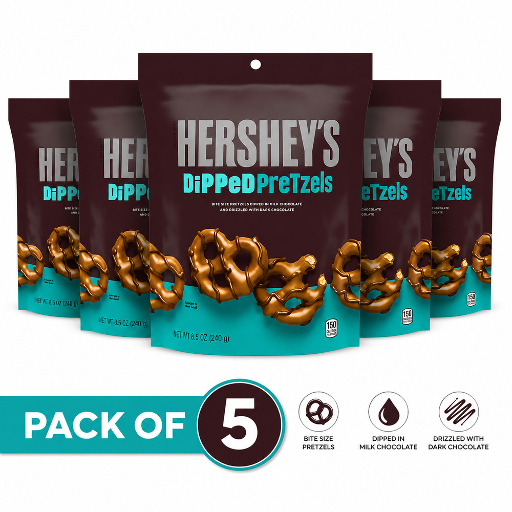 HERSHEY’S Milk Chocolate Dipped Pretzels 8.5oz Candy Bag, pack of 5