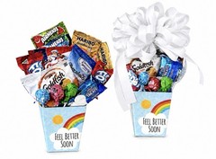 Get Well Soon Care Package Gift Box With Candy-Cookies-Snacks & White Bow