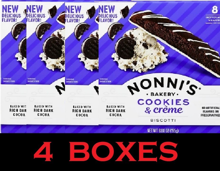Nonni’s Bakery Cookies & Creme Biscotti Rich Dark Cocoa 6.88 oz Box 4 PACK