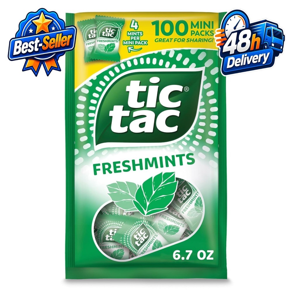 Tic Tac Freshmints Bulk Bag – 100 Mini Packs of Minty Freshness