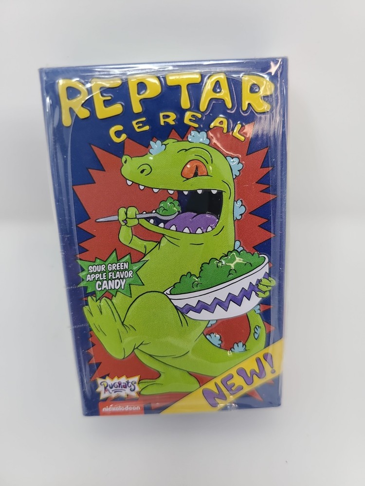 BRAND NEW Nickelodeon’s The Rugrats “REPTAR CEREAL” Sour Green Apple Candy Tin