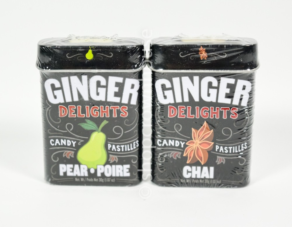 2 Ginger Delights 1 PEAR and 1 CHAI Candy 1.07oz tin 01/14/2027