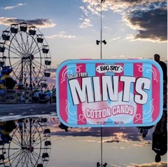 (4-Pack) Big Sky 1.76oz Sugar Free COTTON CANDY Breath Mints Metal Tin BB 9/2026