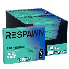 RESPAWN BY RAZER, Energy and Focus Gum, 5 15 Count (Pack of 1), Cool Mint