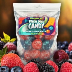 Freeze Dried Candy Berry Space Balls Red Black Berry Gummies Crunch Treats 2 oz
