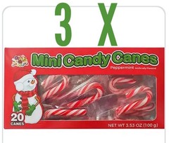 Albert’s (3) Boxes (60) Mini Candy Canes Peppermint Flavor White/Red Stripe NIB