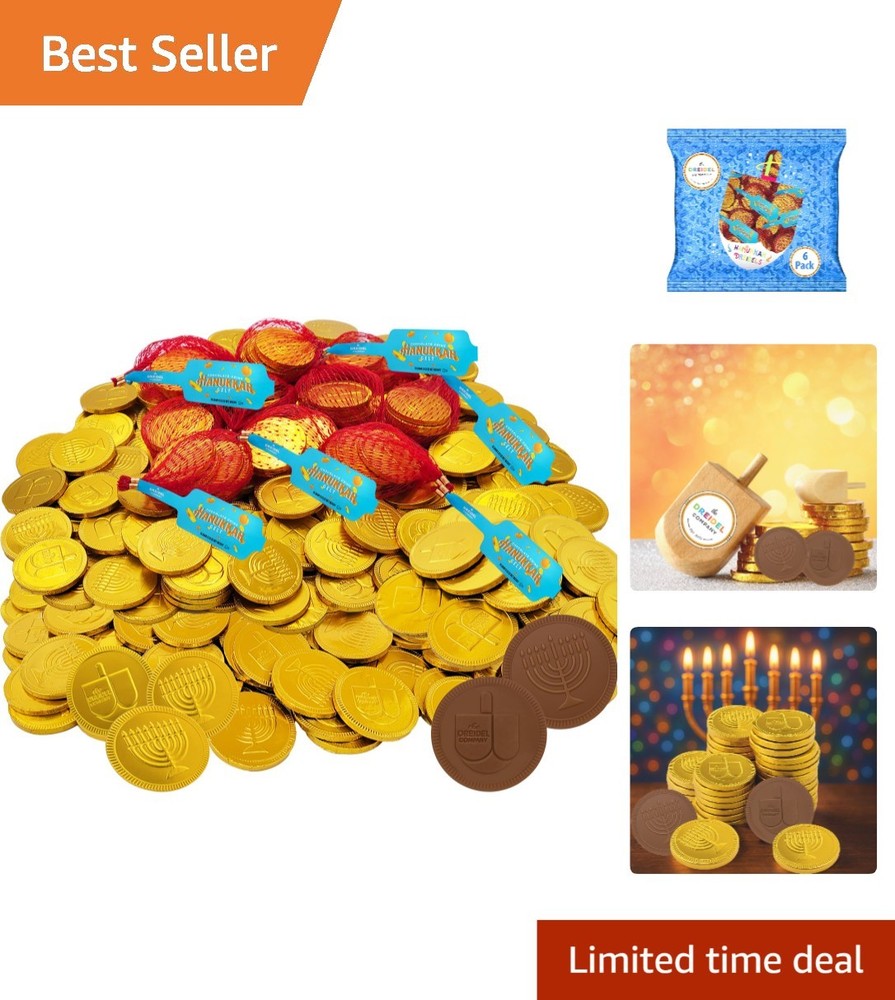 6 Pack Hanukkah Chocolate Gelt Mesh Bags 24 Milk Coins Kosher Certified