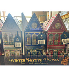 Speculoos Cookies Holiday House Tin 12.1oz Festive Gift (Color Varies)
