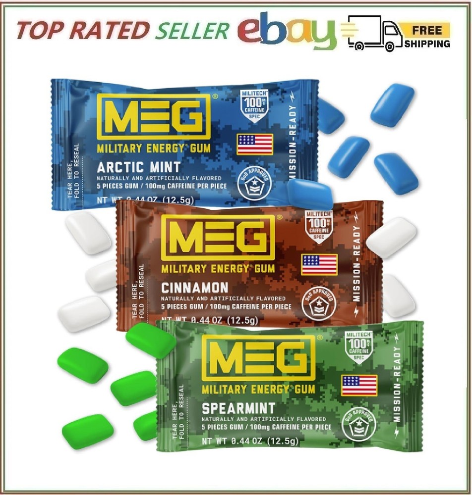 MEG Gum – Military Energy Gum | 100mg of Caffeine Per Piece – 15 piece Sample Pa
