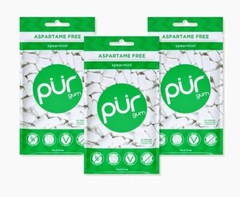 PUR Xylitol Chewing Gum SPEARMINT (55 Pieces, 3 Pack) Sugarless Vegan